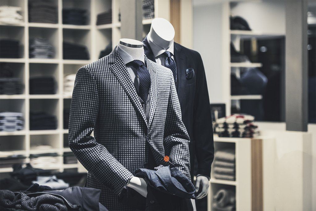 Mannequin dressed in grey tuxedo