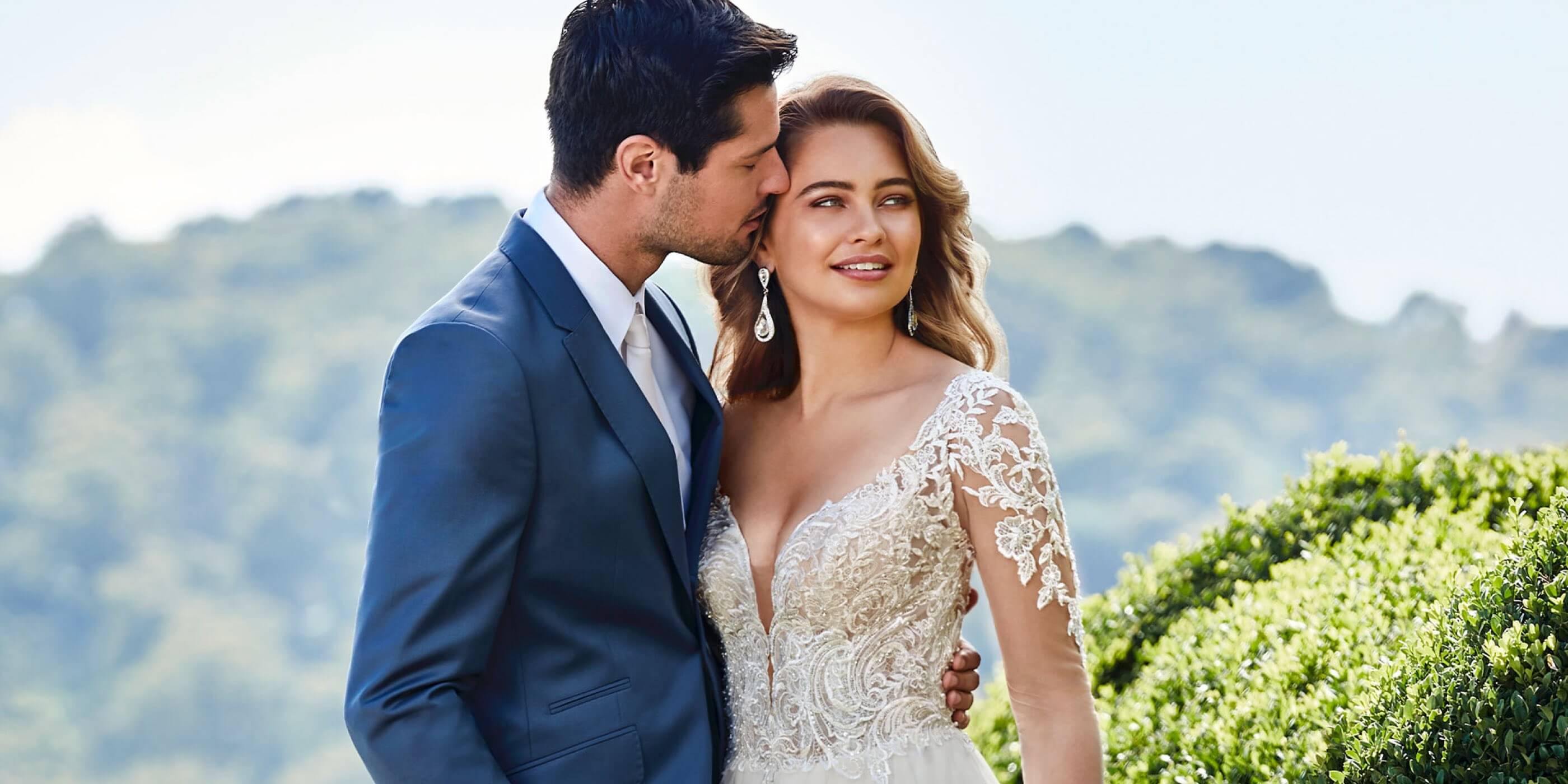 Model couple wearing bridal attire